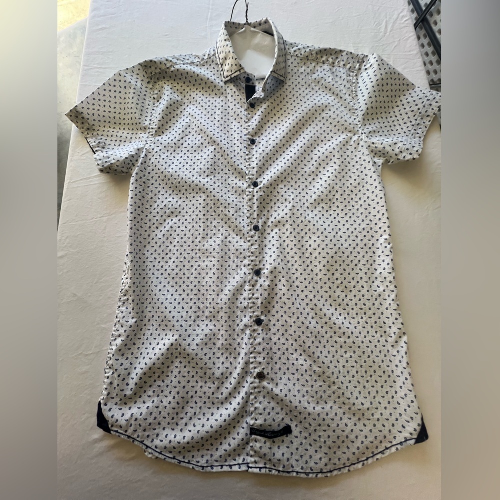 ENGLISH LAUNDRY BUTTON UP DRESS SHIRT WHITE W/ BLUE PATTERNS MENS SIZE MEDIUM - Picture 5 of 12